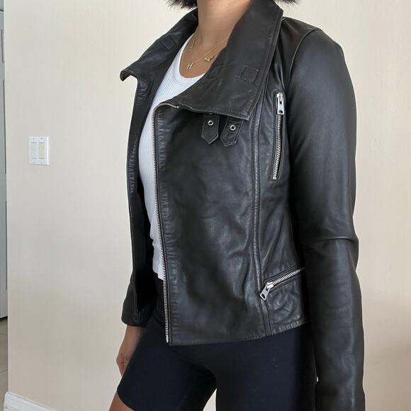 NWT All Saints Bales Biker Leather Jacket Women's XS - Picture 2 of 13